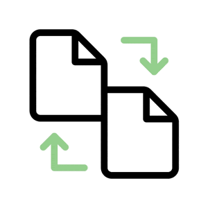 Une animation de deux documents accompagnés de deux flèches.