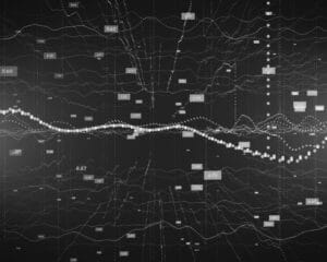 Une représentation visuelle d'une base de données avec différents chiffres et courbes.