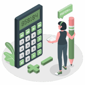 Visuel concernant Sage Fiscalité, avec une femme sur la droite tenant un crayon dans sa main. Face à elle se trouve une calculatrice.