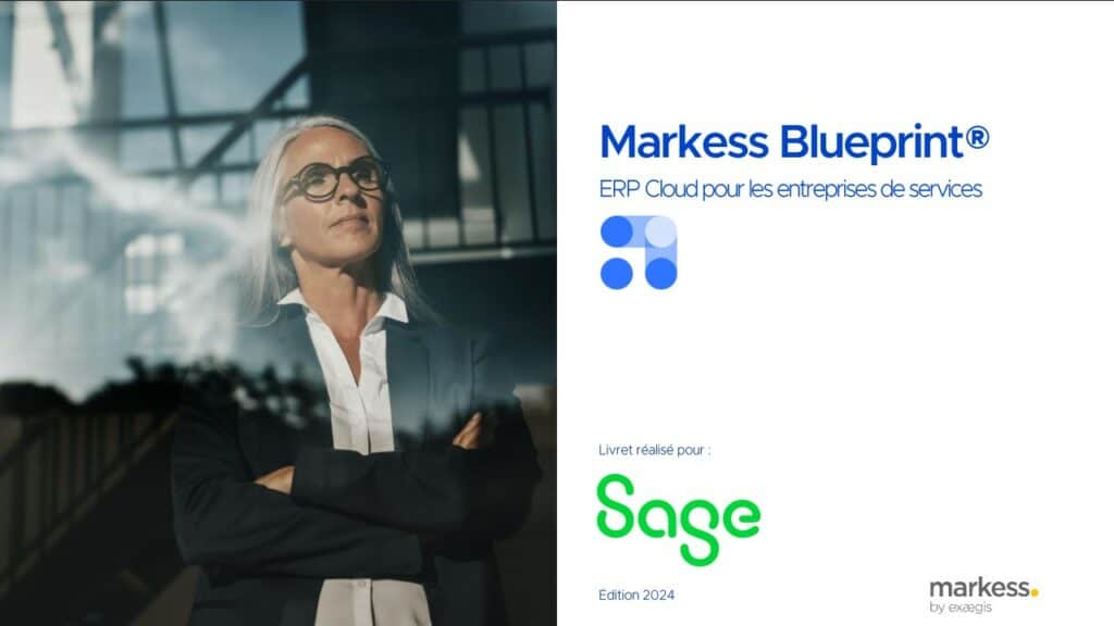 Couverture de l'étude réalisée par la Markess Blue Print en 2024 qui compare Sage X3 à 17 autres éditeurs